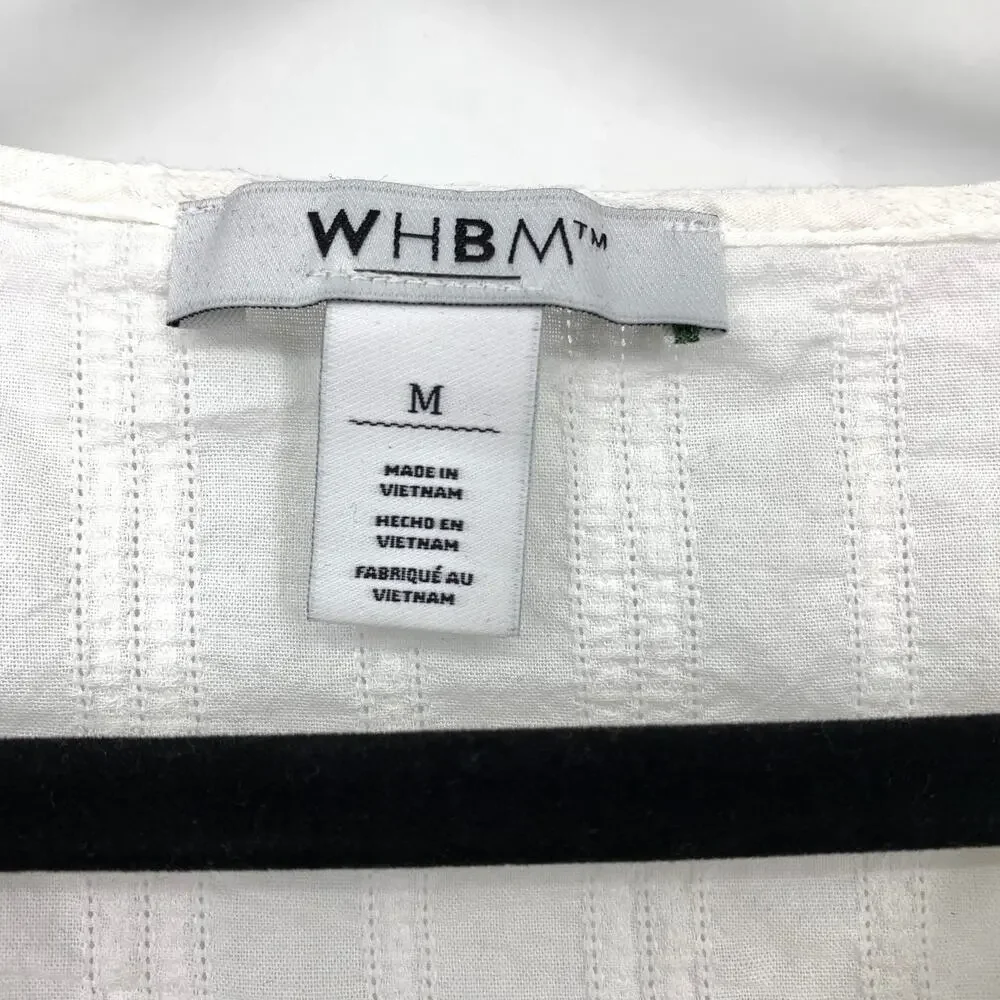 White House Black Market Flutter Sleeve V-Neck Blouse Womens Sz M White Stripe